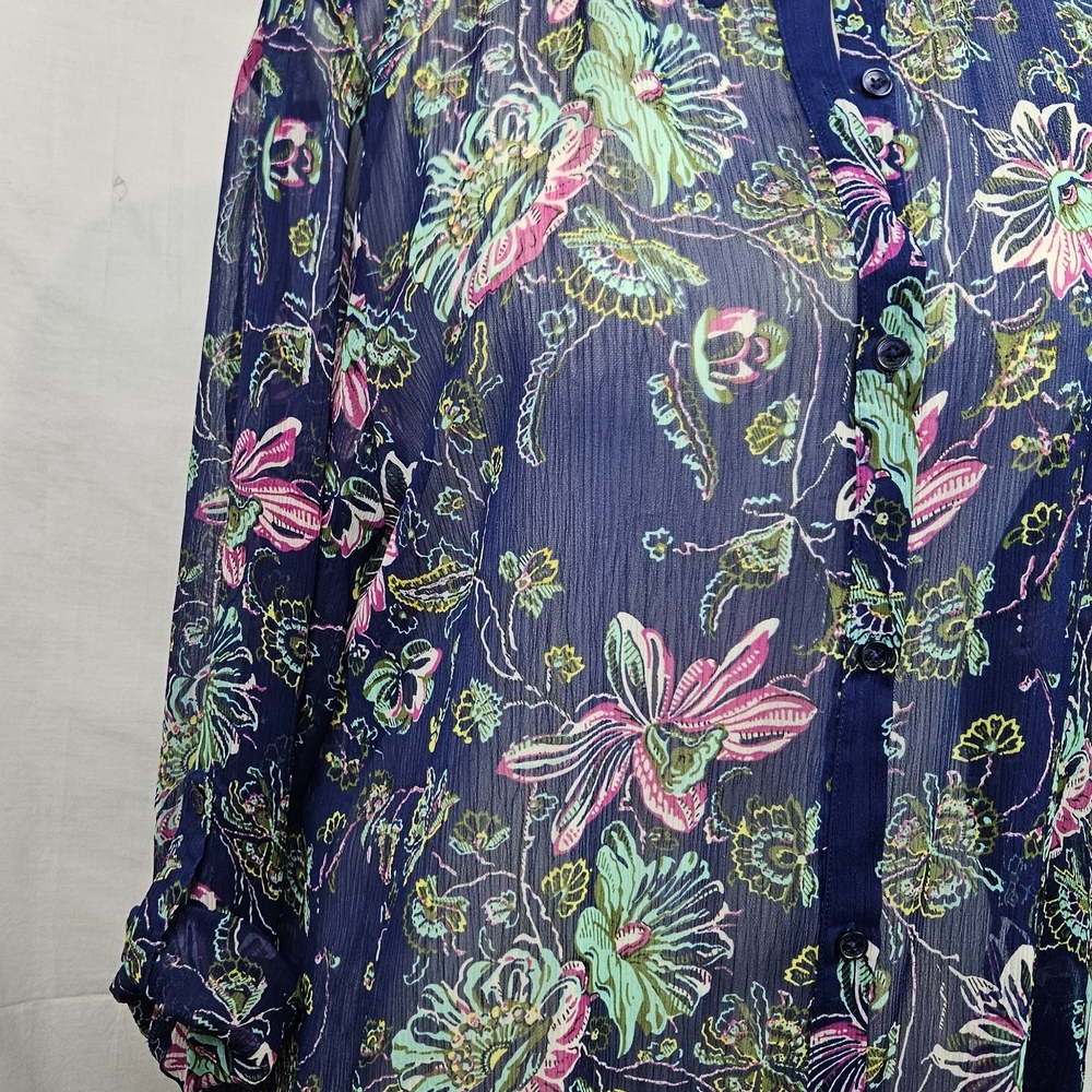 C Wonder By Christian Siriano Sheer Blue Floral Maxi Dress Sz 14 Coquette Fairy - Picture 4 of 8